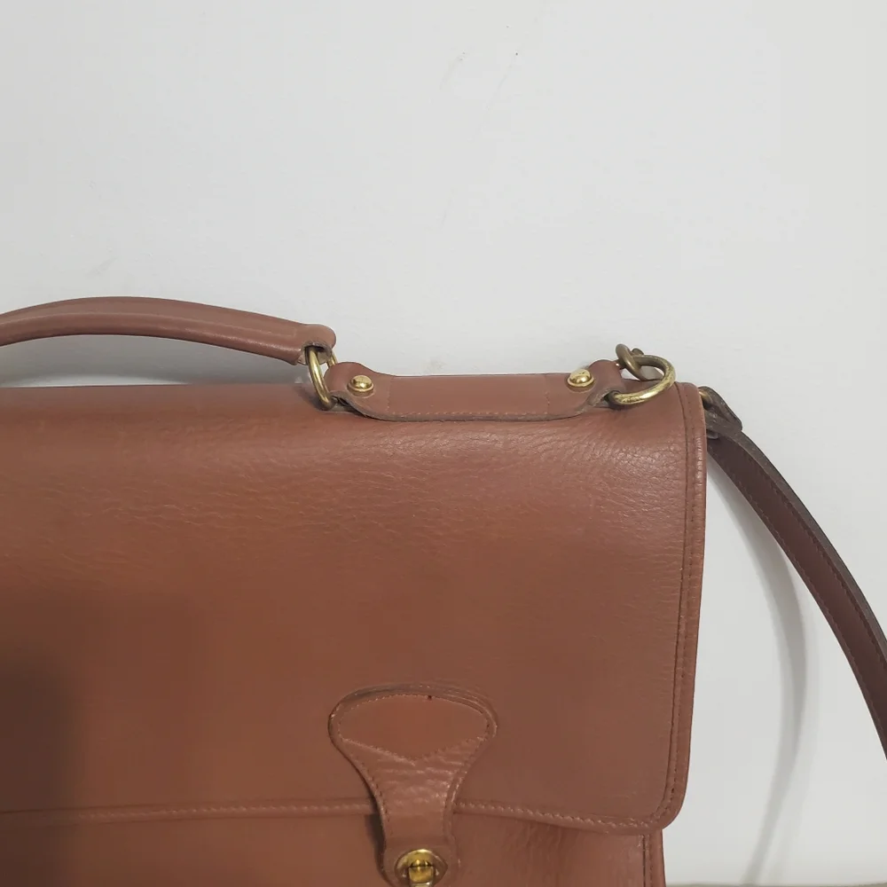 Jack Georges Vintage Leather Briefcase Messenger Crossbody Laptop Bag Camel